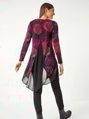Roman Red Floral Print Chiffon Hem Stretch Top - Image 2 of 5