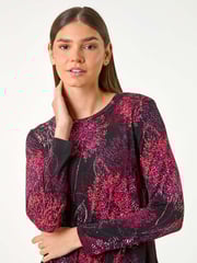 Roman Red Floral Print Chiffon Hem Stretch Top - Image 4 of 5