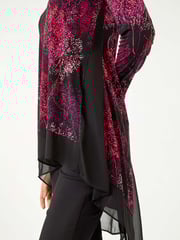 Roman Red Floral Print Chiffon Hem Stretch Top - Image 5 of 5