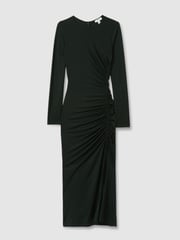 Reiss Dark Green Rosie Petite Jersey Ruched Midi Dress - Image 2 of 8
