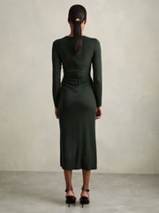 Reiss Dark Green Rosie Petite Jersey Ruched Midi Dress - Image 5 of 8