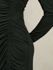 Reiss Dark Green Rosie Petite Jersey Ruched Midi Dress - Image 6 of 8
