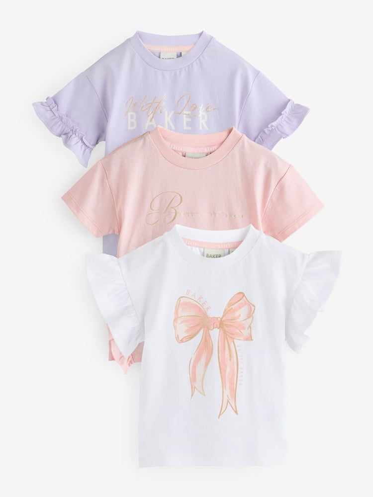 Baker by Ted Baker Frill Detail 100% Cotton T-Shirts 3 Pack - Image 1 of 7
