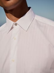 White 100% Cotton Long Sleeve Perforated Stripe Shirt - Image 4 of 8