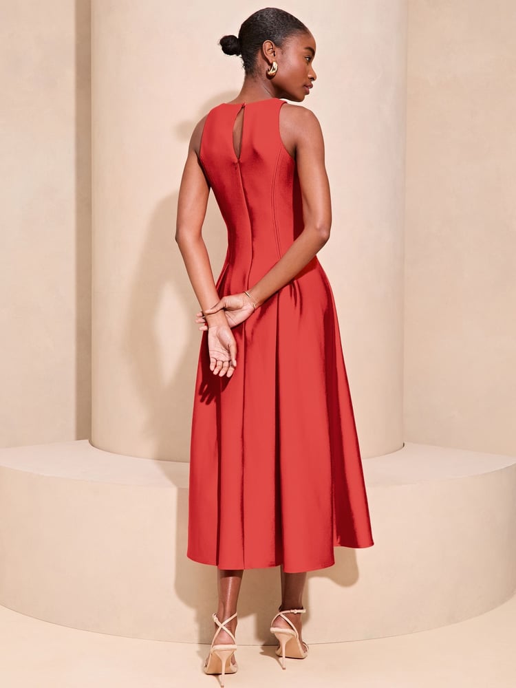 Lipsy Red Halter Neck Skater Prom Midi Dress - Image 2 of 4 Lipsy Red Halter Neck Skater Prom Midi Dress - Image 2 of 4