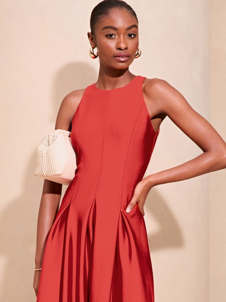 Lipsy Red Halter Neck Skater Prom Midi Dress - Image 4 of 4 Lipsy Red Halter Neck Skater Prom Midi Dress - Image 4 of 4