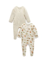 Purebaby Natural Baby Zip 100% Cotton Sleepsuits 2 Pack - Image 1 of 4