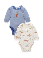 Purebaby Blue Long Sleeve 100% Cotton Bodysuit 2 Pack - Image 1 of 5