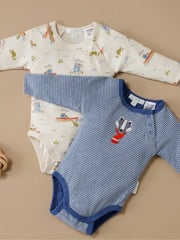 Purebaby Blue Long Sleeve 100% Cotton Bodysuit 2 Pack - Image 5 of 5