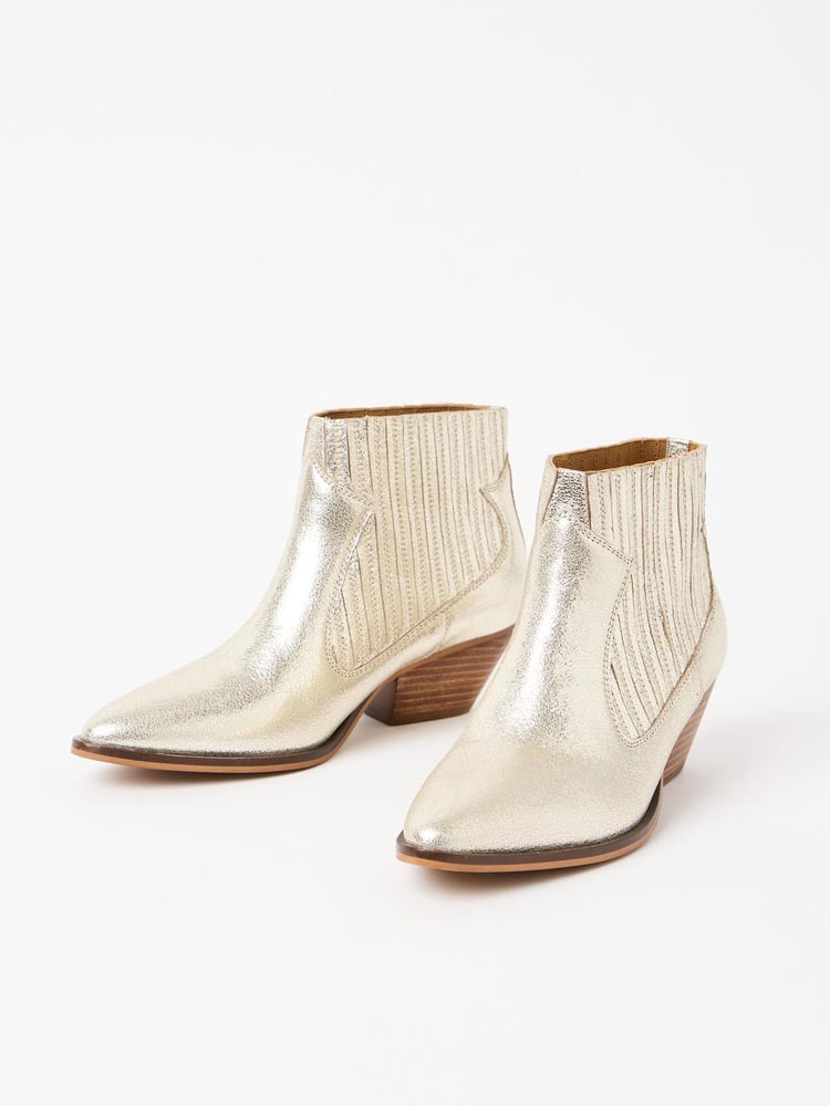 Oliver Bonas Gold Leather Ankle Cowboy Boots - Image 1 of 7