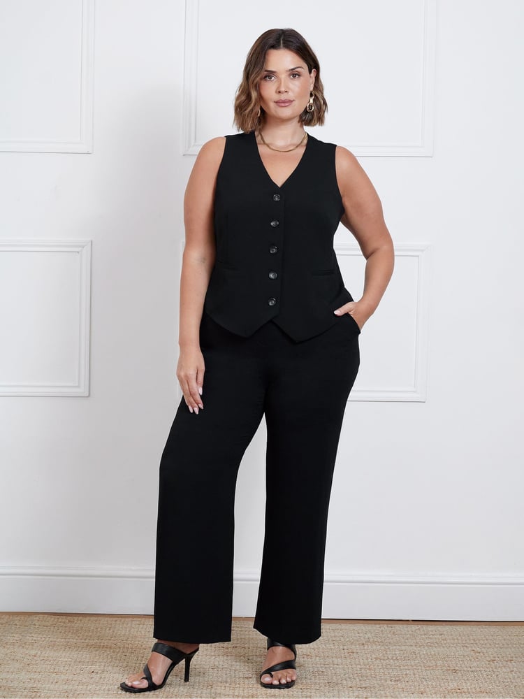 Live Unlimited Black Curve Button Detail Wide Leg Trousers - Image 1 of 3