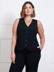 Live Unlimited Black Curve Button Detail Wide Leg Trousers - Image 2 of 3