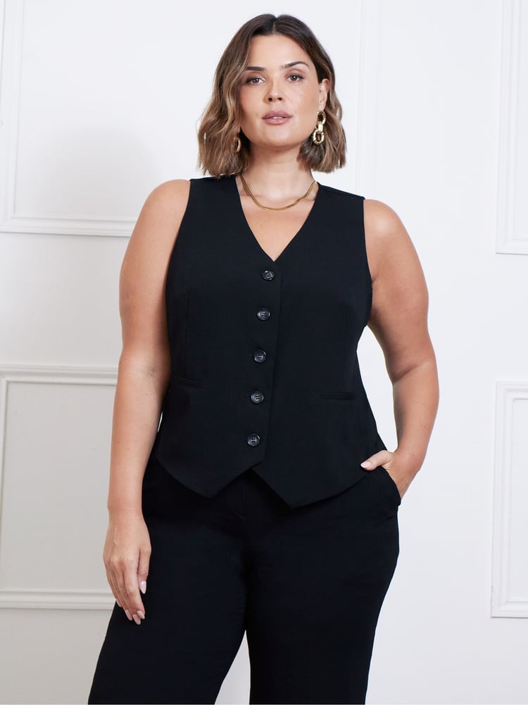 Live Unlimited Black Curve Button Detail Wide Leg Trousers - Image 2 of 3