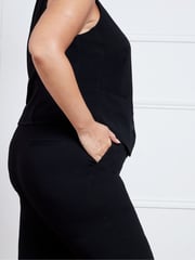 Live Unlimited Black Curve Button Detail Wide Leg Trousers - Image 3 of 3