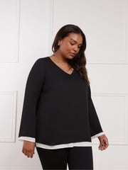 Live Unlimited Black Curve Petite Layered Flared Sleeve Top - Image 1 of 3
