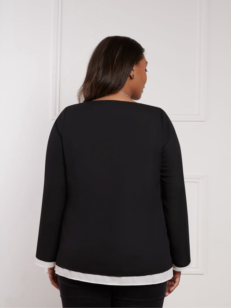 Live Unlimited Black Curve Petite Layered Flared Sleeve Top - Image 3 of 3