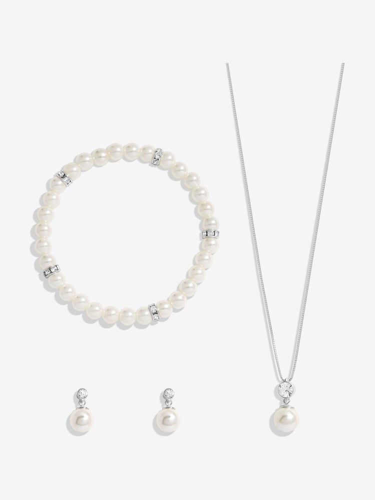 Jon Richard Silver Tone Crystal Pearl Trio Set - Gift Boxed - Image 2 of 2