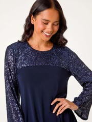 Roman Blue Petite Stretch Sequin Contrast Dress - Image 4 of 5