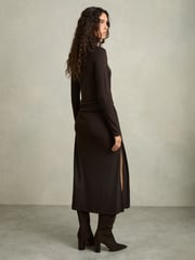 Reiss Brown Nile Wool Jersey Ruched Midi Dress - Image 7 of 8