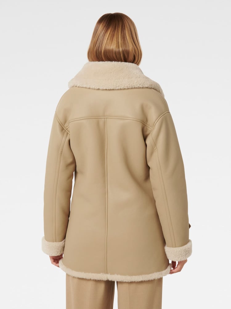 Forever New Brown Alix Vegan Leather Shearling Coat - Image 2 of 5