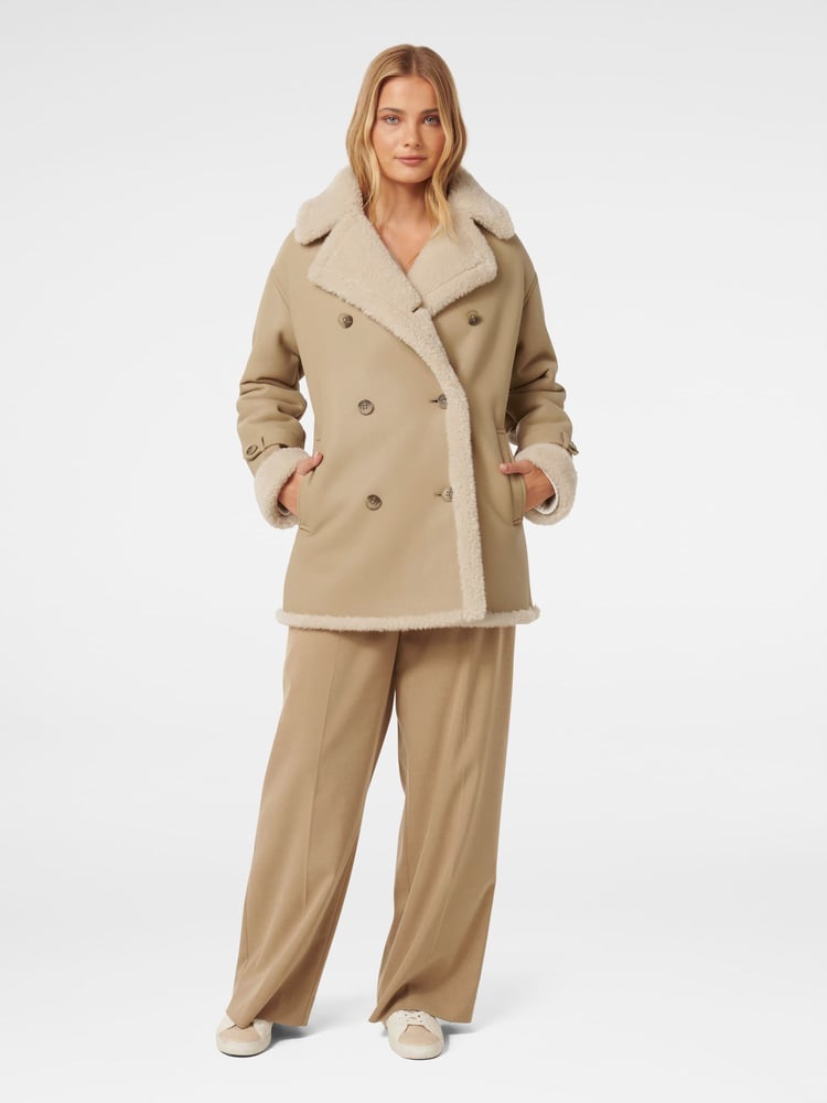 Forever New Brown Alix Vegan Leather Shearling Coat - Image 5 of 5