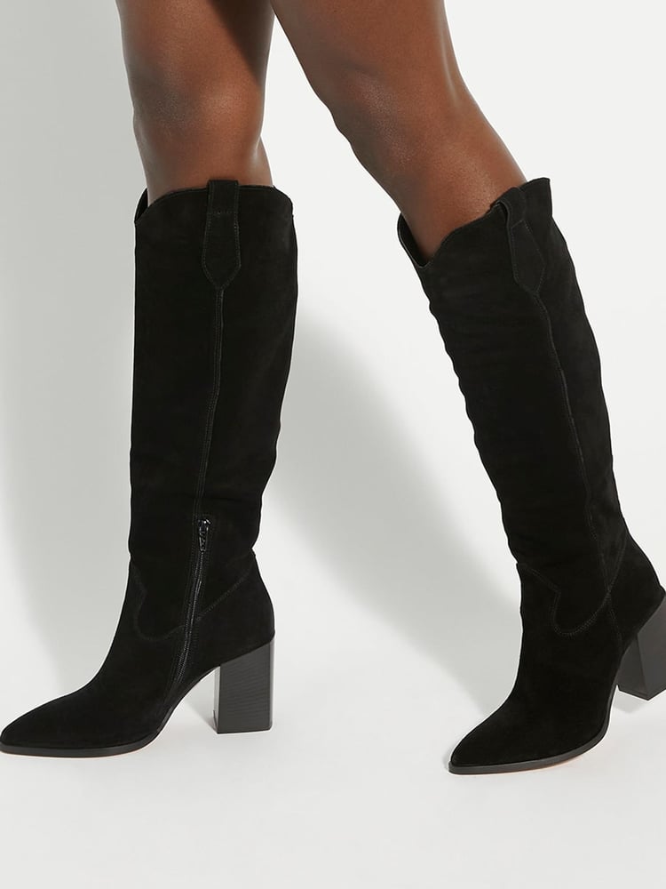 Dune London Black Tavern Knee High Western Boots - Image 1 of 7