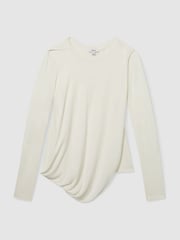 Reiss Ivory Ellie Draped-Jersey Top - Image 2 of 5