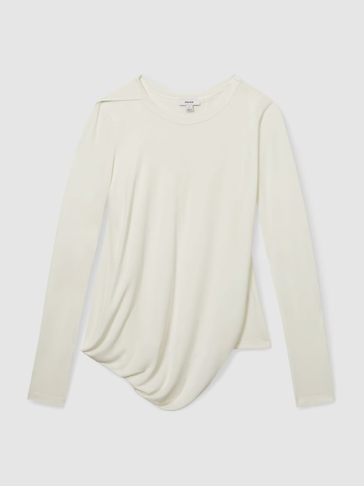 Reiss Ivory Ellie Draped-Jersey Top - Image 2 of 5