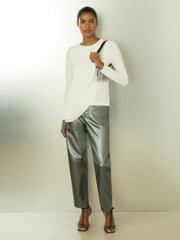 Reiss Ivory Ellie Draped-Jersey Top - Image 3 of 5
