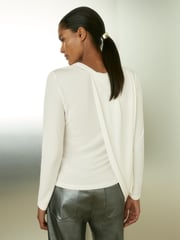 Reiss Ivory Ellie Draped-Jersey Top - Image 4 of 5