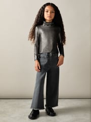 Reiss Silver Casey 9-13 yrs Metallic-Thread Roll-Neck Top - Image 3 of 4