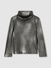 Reiss Silver Casey 4-9 yrs Metallic-Thread Roll-Neck Top - Image 2 of 4