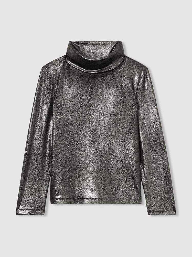 Reiss Silver Casey 4-9 yrs Metallic-Thread Roll-Neck Top - Image 2 of 4