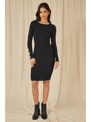 Yumi Black Shimmer Fitted Midi Dress With Button - Image 2 of 5
