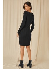 Yumi Black Shimmer Fitted Midi Dress With Button - Image 3 of 5