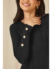 Yumi Black Shimmer Fitted Midi Dress With Button - Image 4 of 5