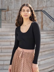 Yumi Black Metallic Knitted Ribbed Top - Image 1 of 5