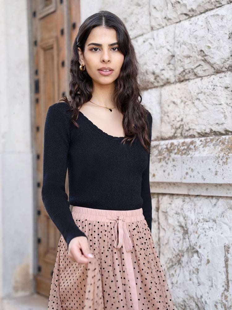 Yumi Black Metallic Knitted Ribbed Top - Image 2 of 5