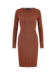 Yumi Brown Shimmer Fitted Midi Dress With Button - Image 5 of 5