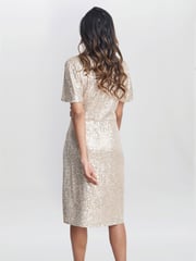 Gina Bacconi Natural Krista V-Neck Twist Sequin Dress - Image 2 of 5