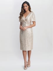 Gina Bacconi Natural Krista V-Neck Twist Sequin Dress - Image 3 of 5