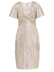 Gina Bacconi Natural Krista V-Neck Twist Sequin Dress - Image 4 of 5