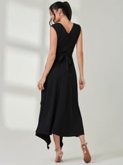 Jolie Moi Black Wrap Front Frill Detail Maxi Dress - Image 2 of 6