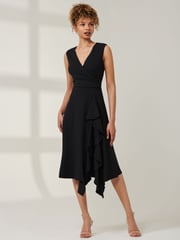 Jolie Moi Black Qiana Ruffle Detail Midi Dress - Image 1 of 4