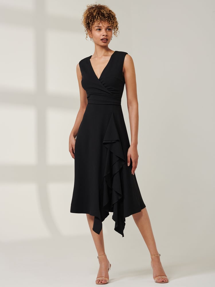 Jolie Moi Black Qiana Ruffle Detail Midi Dress - Image 1 of 4
