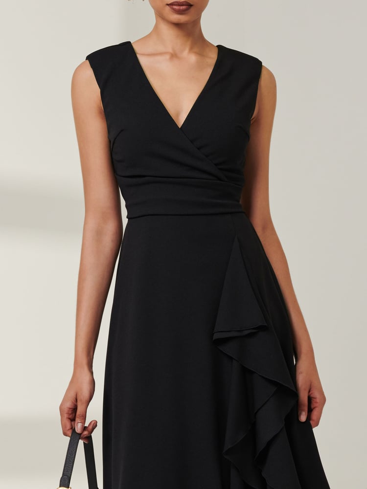 Jolie Moi Black Qiana Ruffle Detail Midi Dress - Image 4 of 4