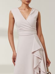 Jolie Moi Grey Qiana Ruffle Detail Midi Dress - Image 3 of 6