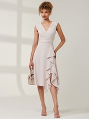 Jolie Moi Grey Qiana Ruffle Detail Midi Dress - Image 4 of 6