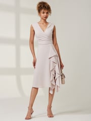 Jolie Moi Grey Qiana Ruffle Detail Midi Dress - Image 6 of 6