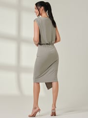 Jolie Moi Green Tiered Draped Pencil Dress - Image 2 of 6